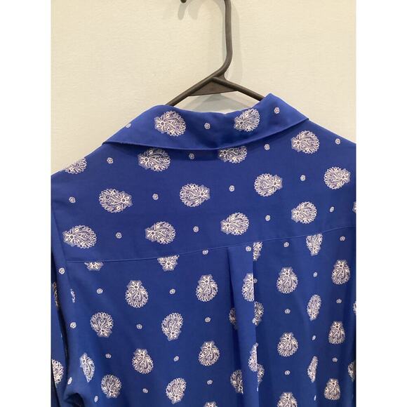 Express Portofino Shirt Size M Royal Blue Paisley Roll Tab Sleeve Work Office - Picture 8 of 9